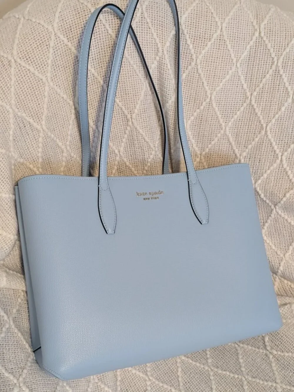 Kate Spade All Day Large Tote Bag Blue New Leather Carryall - Picture 3 of 6